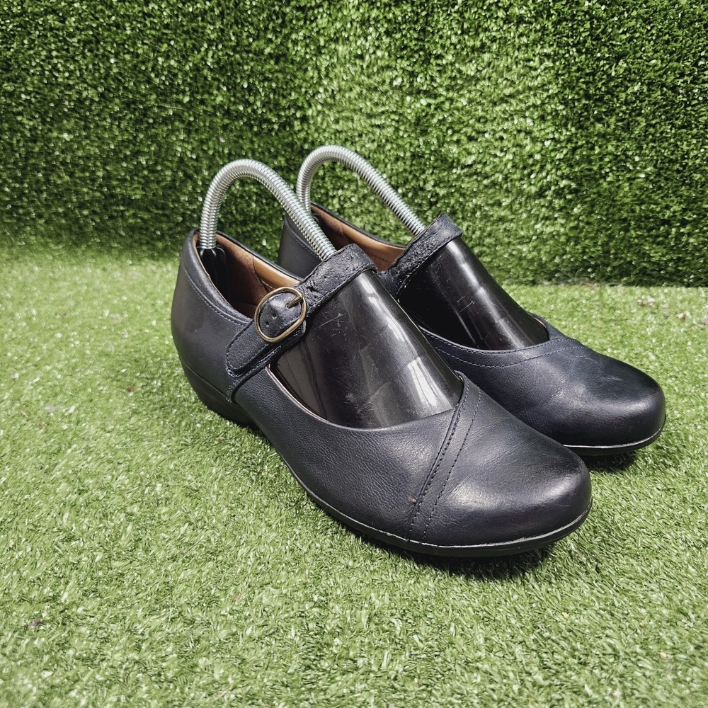 Dansko Dark Navy Leather Mary Jane Wedge Heels